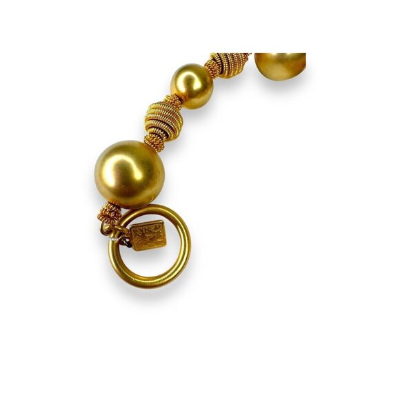 Y2K Anne Klein Chunky Brushed Gold Tone Beaded Bracelet 7.75” Toggle Clasp - Picture 2 of 10